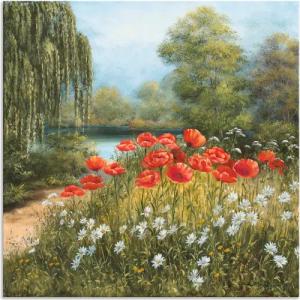 Artland Wandbild "Mohnwiese am See", Blumenwiese, (1 St.), als Alubild, Outdoorbild, Leinwandbild, Poster in verschied. Größen