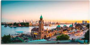 Artland Wandbild "Hamburg Hafen und Landungsbrücken", Deutschland, (1 St.), als Alubild, Outdoorbild, Leinwandbild, Poster, Wandaufkleber