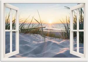 Artland Wandbild "Ostseestrand durchs Fenster", Meer Bilder, (1 St.), als Alubild, Outdoorbild, Leinwandbild, Poster, Wandaufkleber