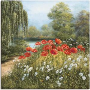 Artland Wandbild "Mohnwiese am See", Blumenwiese, (1 St.), als Alubild, Outdoorbild, Leinwandbild, Poster in verschied. Größen