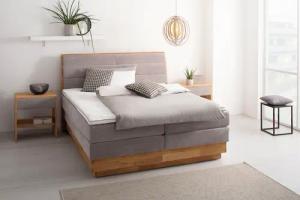OTTO products Boxspringbett "Jenna", ohne LED-Beleuchtung, mit zertifizierten, recycelten Bezugsstoffen