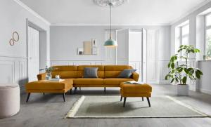 andas Ecksofa "Bille L-Form", mit Naht im Rückenkissen und Beinen aus Eichenholz