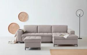 OTTO products Ecksofa "Grazzo L-Form", hochwertige Stoffe aus recyceltem Material, Steppung im Sitzbereich