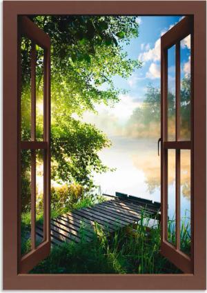 Artland Wandbild "Fensterblick Angelsteg am Fluss", Fensterblick, (1 St.), als Alubild, Outdoorbild, Leinwandbild, Poster, Wandaufkleber