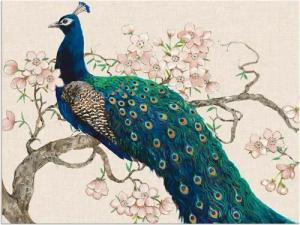 Artland Wandbild "Pfau & Blüten II", Vögel, (1 St.), als Alubild, Outdoorbild, Leinwandbild, Poster in verschied. Größen