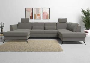 sit&more Wohnlandschaft "Olsen U-Form", inklusive Sitztiefenverstellung, wahlweise mit Bettfunktion, 15cm hoch