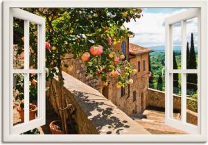 Artland Wandbild "Fensterblick Rosen auf Balkon Toskana", Garten, (1 St.), als Alubild, Outdoorbild, Leinwandbild, Poster, Wandaufkleber