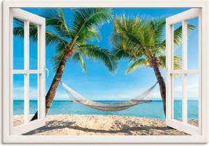 Artland Wandbild "Fensterblick Palmenstrand Karibik", Amerika, (1 St.), als Alubild, Outdoorbild, Leinwandbild, Poster, Wandaufkleber