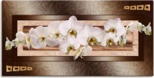 Artland Leinwandbild "Weiße Orchideen mit goldenen Vierecken", Blumen, (1 St.), auf Keilrahmen gespannt