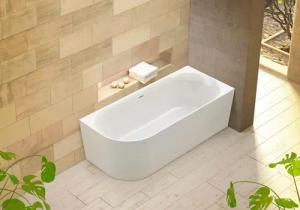 OTTOFOND Badewanne "Mince Corner XS links 155 cm weiß", (1 tlg.), inkl. Ablaufgarnitur, Schlitzüberlauf, Fußgestell, schmale Wannenkante