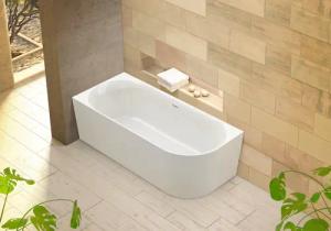 OTTOFOND Badewanne "Mince Corner rechts 180 cm weiß", (1 tlg.), inkl. Ablaufgarnitur, Schlitzüberlauf, Fußgestell, schmale Wannenkante