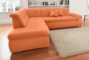 DOMO collection Ecksofa "NMoric incl. Zierkissen B/T/H: 273/216/80 cm L-Form", Ottomanen-Abschluss, wahlweise mit Bettfunktion und Armlehnverstellung