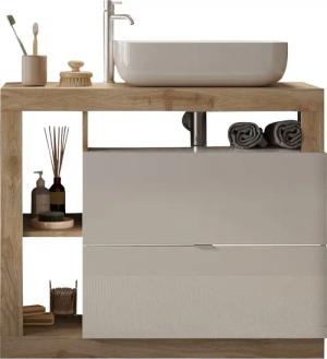 welltime Waschtisch "Hamburg", 2 Schubkästen, Breite 92 cm, Soft-Close, inkl. Keramik-Aufsatzbecken