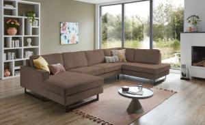 Places of Style Wohnlandschaft "Pinto, 350 cm, U-Form, XXL, mit Ottomanen", Cord, Feincord, Luxus-Microfaser Leder und Chenille