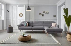 andas Ecksofa "Bille L-Form", mit Naht im Rückenkissen und Beinen aus Eichenholz