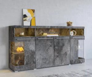 INOSIGN Sideboard "India,Breite 182cm, stilvolle Kommode mit Glastüren", Kombikommode viel Stauraum, Einlegeböden verstellbar,ohne Beleuchtung