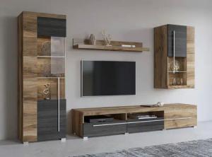 INOSIGN Wohnwand "Roger,Breite 255 cm moderne Mediawand ohne Beleuchtung", (Set, 4 St.), Anbuwand (Set,4-St) viel Stauraum, Glastüren