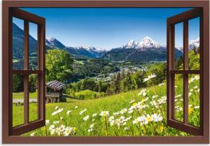 Artland Wandbild "Fensterblick Bayerischen Alpen", Berge, (1 St.), als Alubild, Outdoorbild, Leinwandbild, Poster, Wandaufkleber