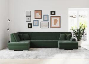 DOMO collection Wohnlandschaft "Treviso incl. Zierkissen, moderne Steppung, XXL: B/T/H: 364/201/83 cm", wahlweise mit Bettfunktion, in vielen Bezugsarten auch in Cord U-Form