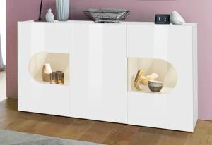 INOSIGN Sideboard "Real,Vitrine,Kommode,Schrank, komplett hochglanz lackiert", mit 3 Türen davon 2 Glastüren ohne Griff, Breite 150