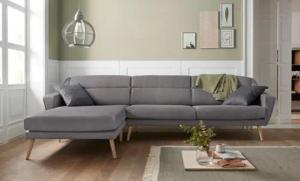 andas Ecksofa "Bille L-Form", mit Naht im Rückenkissen und Beinen aus Eichenholz
