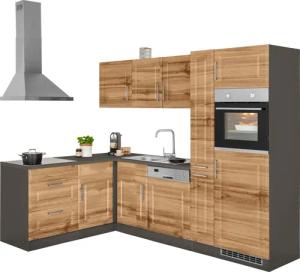 KOCHSTATION Winkelküche "KS-Stockholm", Stellbreite 260/170 cm, mit hochwertigen MDF Fronten im Landhaus-Stil