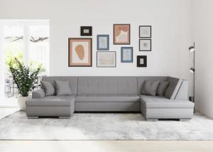 DOMO collection Wohnlandschaft "Treviso incl. Zierkissen, moderne Steppung, XXL: B/T/H: 364/201/83 cm", wahlweise mit Bettfunktion, in vielen Bezugsarten auch in Cord U-Form