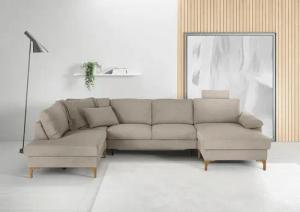 3C Candy Wohnlandschaft "Lecce, wahlweise PUR-Schaumstoff oder Tonnentaschenfederkern U-Form", Bettkasten in Umbauecke und Longchair, sowie Querschläfer im 2-Sitzer