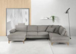 3C Candy Wohnlandschaft "Lecce, wahlweise PUR-Schaumstoff oder Tonnentaschenfederkern U-Form", Bettkasten in Umbauecke und Longchair, sowie Querschläfer im 2-Sitzer