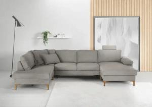 3C Candy Wohnlandschaft "Lecce, wahlweise PUR-Schaumstoff oder Tonnentaschenfederkern U-Form", Bettkasten in Umbauecke und Longchair, sowie Querschläfer im 2-Sitzer
