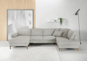 3C Candy Wohnlandschaft "Lecce, wahlweise PUR-Schaumstoff oder Tonnentaschenfederkern U-Form", Bettkasten in Umbauecke und Longchair, sowie Querschläfer im 2-Sitzer