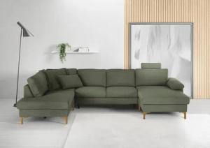 3C Candy Wohnlandschaft "Lecce, wahlweise PUR-Schaumstoff oder Tonnentaschenfederkern U-Form", Bettkasten in Umbauecke und Longchair, sowie Querschläfer im 2-Sitzer