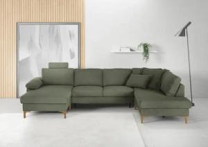 3C Candy Wohnlandschaft "Lecce, wahlweise PUR-Schaumstoff oder Tonnentaschenfederkern U-Form", Bettkasten in Umbauecke und Longchair, sowie Querschläfer im 2-Sitzer