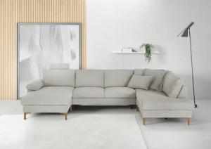 3C Candy Wohnlandschaft "Lecce, wahlweise PUR-Schaumstoff oder Tonnentaschenfederkern U-Form", Bettkasten in Umbauecke und Longchair, sowie Querschläfer im 2-Sitzer