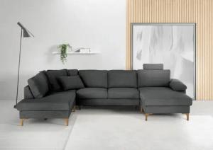 3C Candy Wohnlandschaft "Lecce, wahlweise PUR-Schaumstoff oder Tonnentaschenfederkern U-Form", Bettkasten in Umbauecke und Longchair, sowie Querschläfer im 2-Sitzer