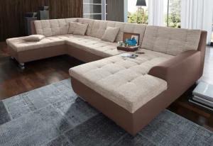 DOMO collection Wohnlandschaft "Treviso incl. Zierkissen, moderne Steppung, XXL: B/T/H: 364/201/83 cm", wahlweise mit Bettfunktion, in vielen Bezugsarten auch in Cord U-Form