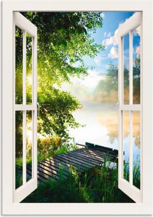 Artland Wandbild "Fensterblick Angelsteg am Fluss", Fensterblick, (1 St.), als Alubild, Outdoorbild, Leinwandbild, Poster, Wandaufkleber