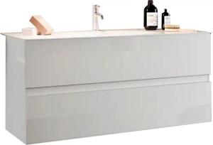 welltime Waschtisch "Start, Breite 80 cm, 2 bzw. 3 Schubkästen", Badmöbel, Soft-Close, Keramik-Einsatzbecken, Weiß Hochglanz Lack