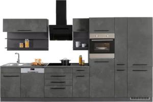 KOCHSTATION Küchenzeile "KS-Tulsa", mit E-Geräten, Breite 360 cm, schwarze Metallgriffe, MDF Fronten