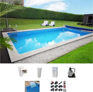 KWAD Rechteckpool "mit Römertreppe", (Set), 8x4, 7x3,5 oder 6x3m Höhe: 1,50m, mit Foliensack 0,6mm
