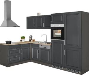 KOCHSTATION Winkelküche "KS-Stockholm", Stellbreite 290/170 cm, mit hochwertigen MDF Fronten im Landhaus-Stil