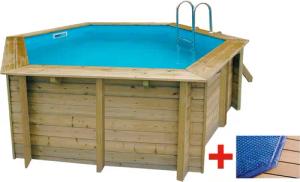 Ubbink Sechseckpool "Azura 410", (Komplett-Set, 10 tlg.), ø410x120 cm, Holzpool komplett mit Filteranlage und Isotherm-Abdeckung