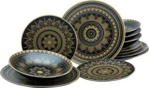 CreaTable Teller-Set "Mandala Gold", (Set, 12 tlg., Tafelservice für 4 Personen), Service, goldene orientalische Motive, 12 Teile, für 4 Personen