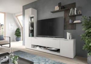 INOSIGN Wohnwand "Porto, Breite 250cm, in Weiß/Beton Nachbildung", (3 St.), TV-Wand, Mediawand, Lowboard, Vitrine, Wandboard
