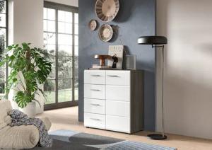 INOSIGN Kommode "Rumba, Breite 75cm, in Rauchsilber Nachbildung/Weiß Hochglanz", Kommode, Sideboard, Schrank