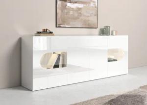 INOSIGN Sideboard "Real,Vitrine,Kommode,Schrank,komplett hochglanz lackiert", mit 4 Türen davon 2 Glastüren und 1 Schublade ohne Griff Breite 220cm