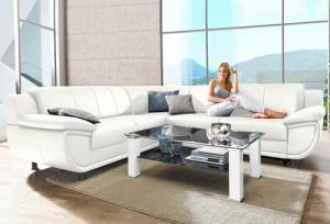 TRENDMANUFAKTUR Ecksofa "Rondo wahlweise mit Schlaffunktion, 267x247 cm (BxT), breite Armlehnen", L-Form, wahlweise mit Federkern bestellbar, Füße schwarz