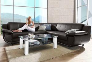 TRENDMANUFAKTUR Ecksofa "Rondo wahlweise mit Schlaffunktion, 267x247 cm (BxT), breite Armlehnen", L-Form, wahlweise mit Federkern bestellbar, Füße schwarz