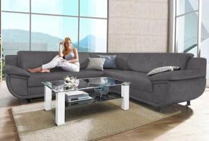 TRENDMANUFAKTUR Ecksofa "Rondo wahlweise mit Schlaffunktion, 267x247 cm (BxT), breite Armlehnen", L-Form, wahlweise mit Federkern bestellbar, Füße schwarz