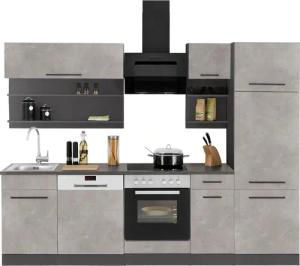 KOCHSTATION Küchenzeile "KS-Tulsa", mit E-Geräten, Breite 270 cm, schwarze Metallgriffe, MDF Fronten
